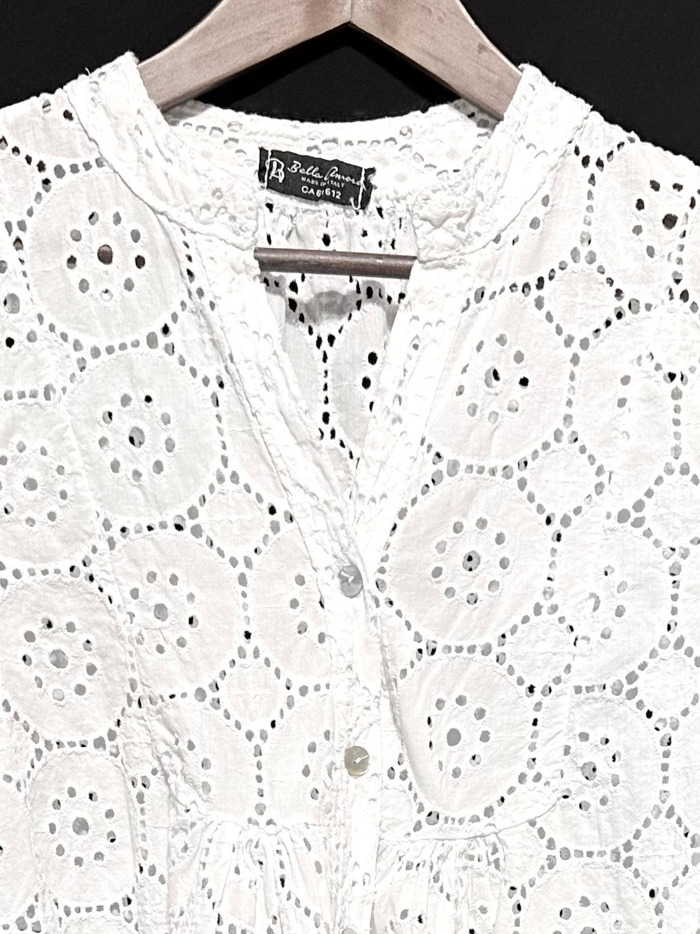 Bella Amore Italy White Eyelet Ruffle Peplum Blouse S/M Cottagecore - Picture 2 of 8
